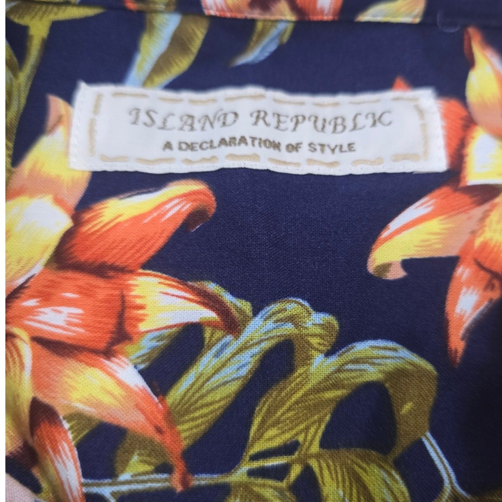 Island Republic Mens XL Navy Blue Tropical Floral Cotton Viscose Button Up Shirt - Picture 4 of 6